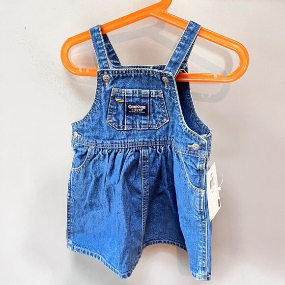 NEW Vintage OshKosh BGosh Baby Denim Overalls Dress 24M Blue Adjustable Straps C - Picture 1 of 7